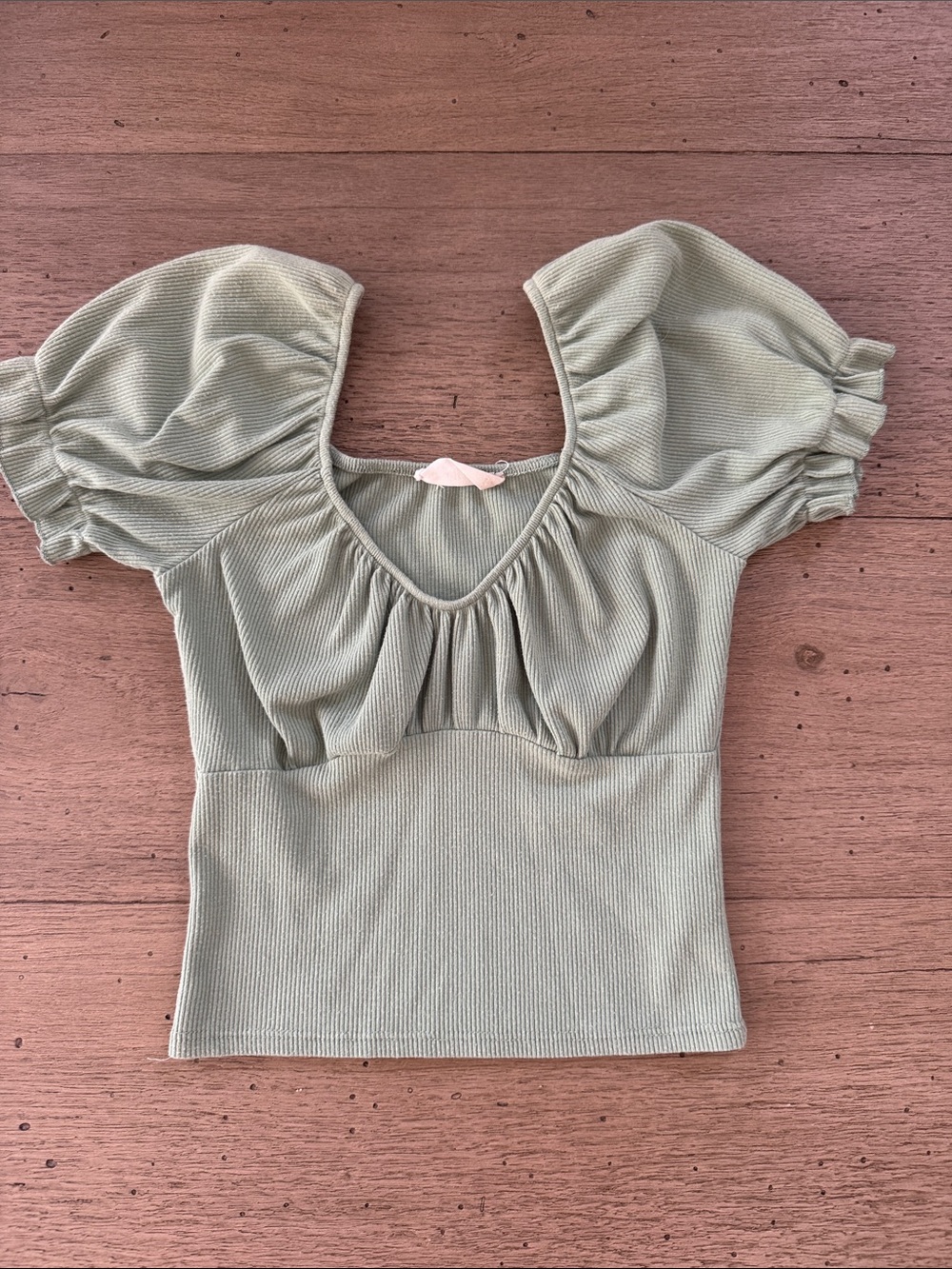 Altar'd State Puff Sleeve Scoop Ribbed Crop Top - Sage Green